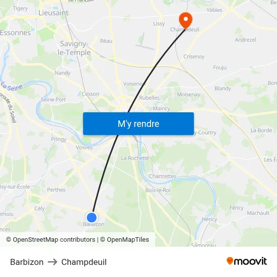 Barbizon to Champdeuil map