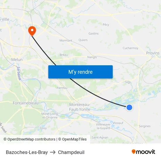 Bazoches-Les-Bray to Champdeuil map