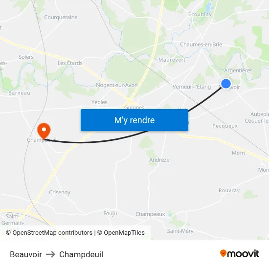 Beauvoir to Champdeuil map