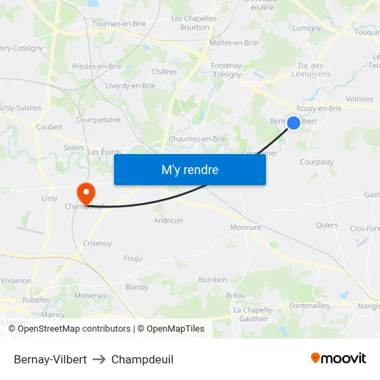 Bernay-Vilbert to Champdeuil map