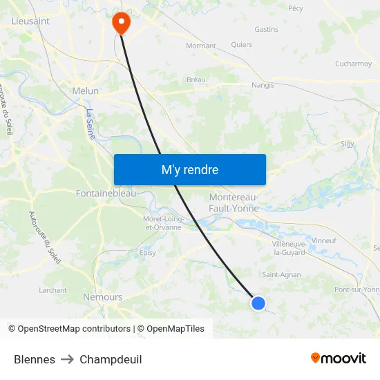 Blennes to Champdeuil map