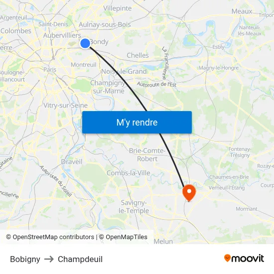 Bobigny to Champdeuil map