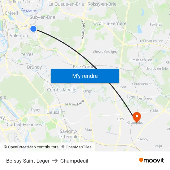 Boissy-Saint-Leger to Champdeuil map