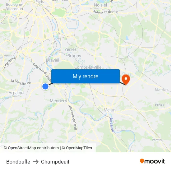 Bondoufle to Champdeuil map