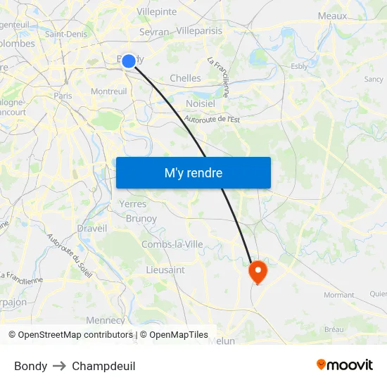 Bondy to Champdeuil map