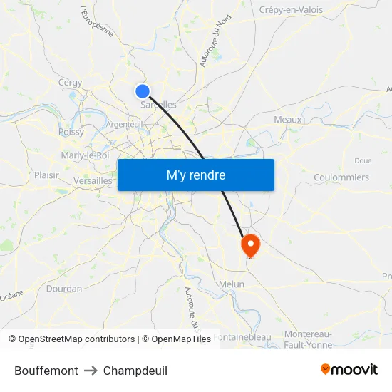 Bouffemont to Champdeuil map
