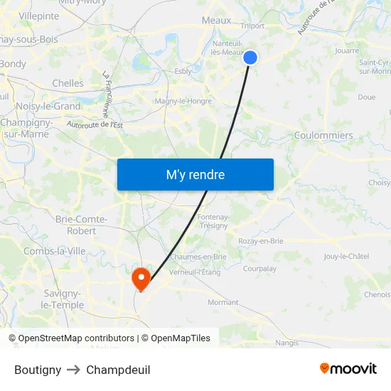 Boutigny to Champdeuil map