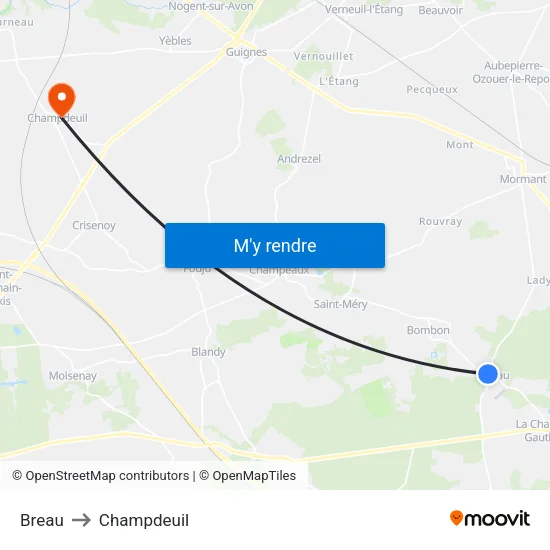 Breau to Champdeuil map