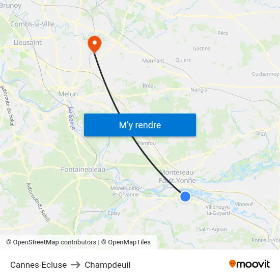 Cannes-Ecluse to Champdeuil map