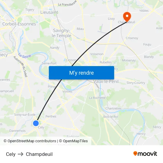 Cely to Champdeuil map