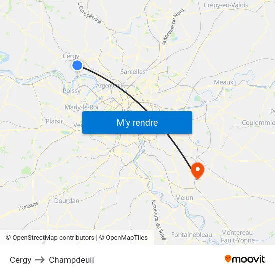 Cergy to Champdeuil map