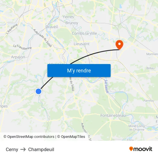 Cerny to Champdeuil map