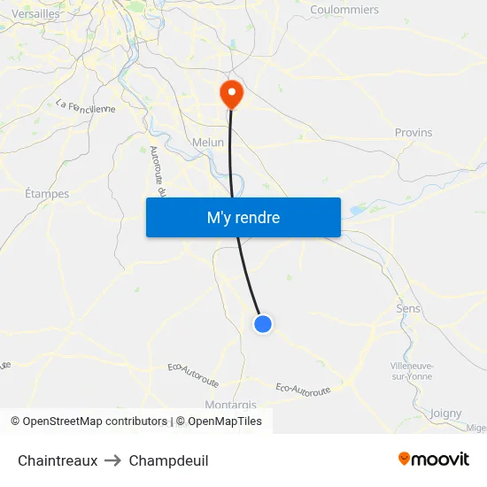 Chaintreaux to Champdeuil map