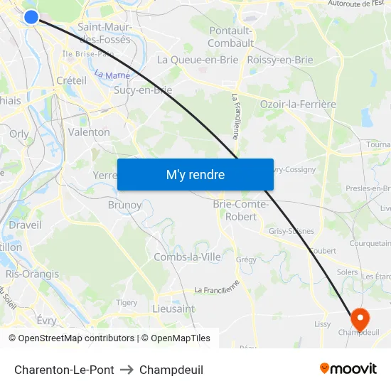 Charenton-Le-Pont to Champdeuil map