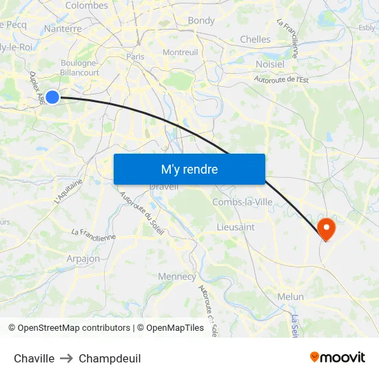 Chaville to Champdeuil map