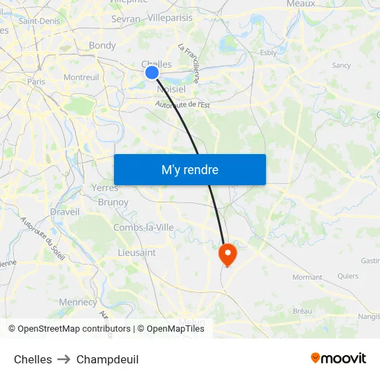 Chelles to Champdeuil map