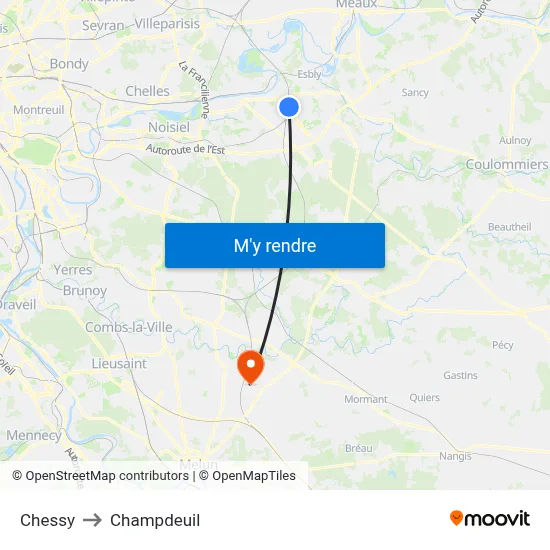 Chessy to Champdeuil map