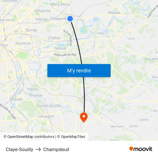 Claye-Souilly to Champdeuil map