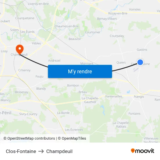 Clos-Fontaine to Champdeuil map
