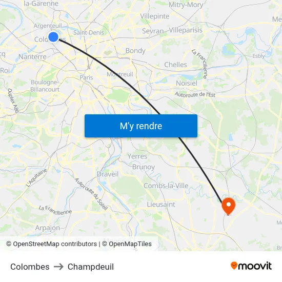 Colombes to Champdeuil map
