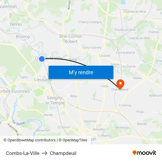 Combs-La-Ville to Champdeuil map
