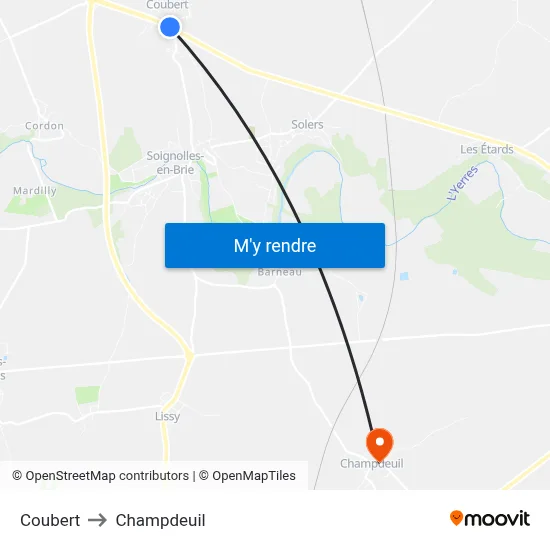 Coubert to Champdeuil map