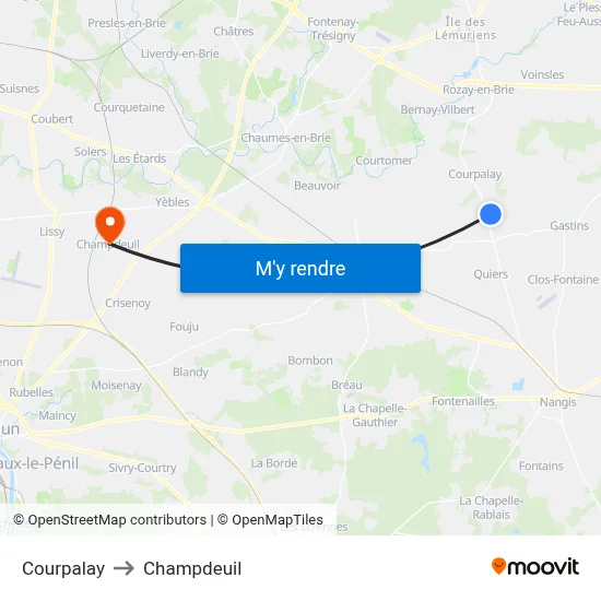 Courpalay to Champdeuil map