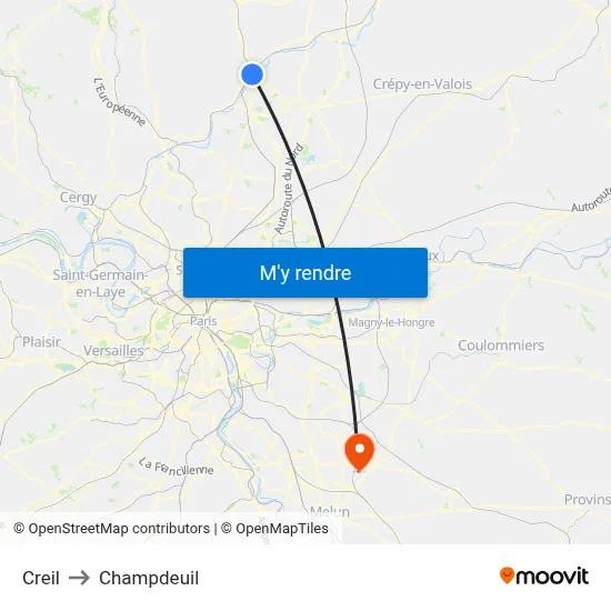 Creil to Champdeuil map