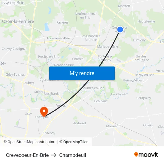 Crevecoeur-En-Brie to Champdeuil map