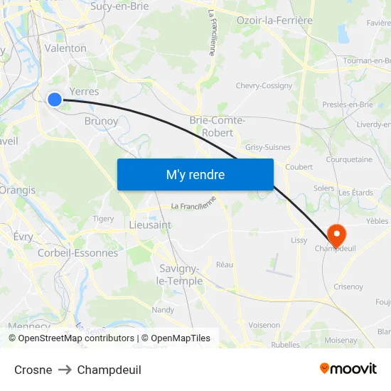 Crosne to Champdeuil map