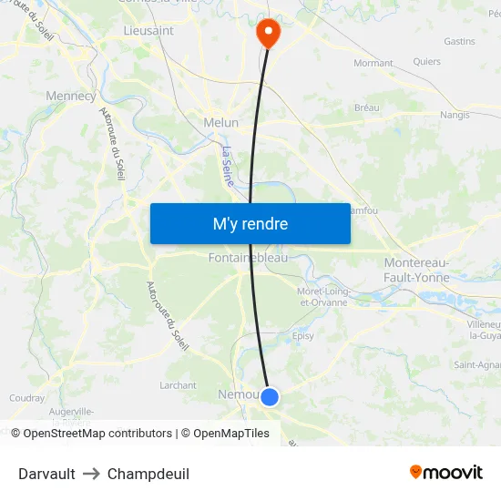 Darvault to Champdeuil map