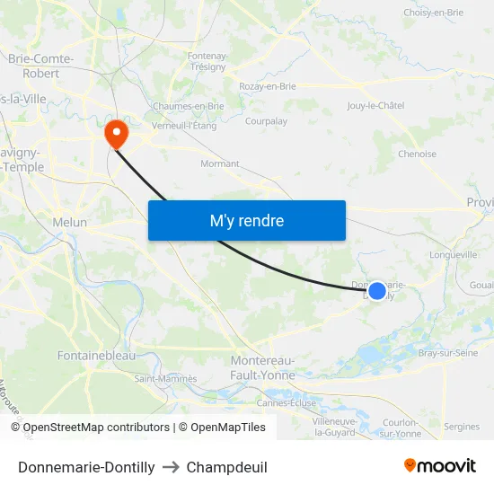 Donnemarie-Dontilly to Champdeuil map