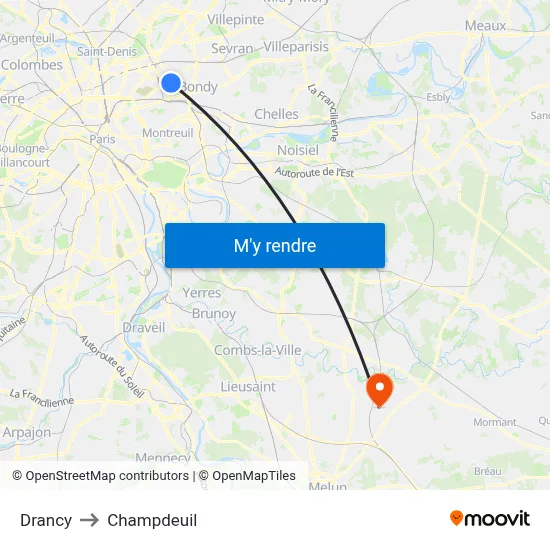 Drancy to Champdeuil map