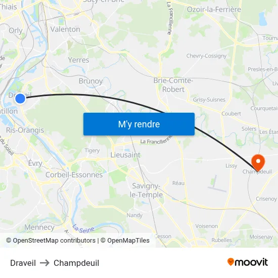 Draveil to Champdeuil map