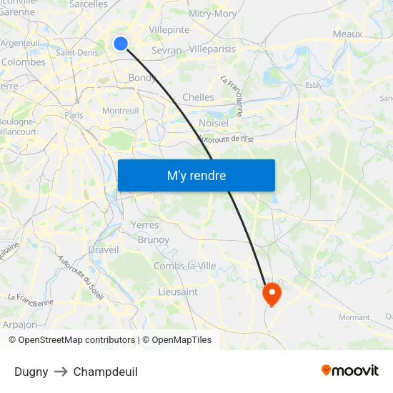 Dugny to Champdeuil map