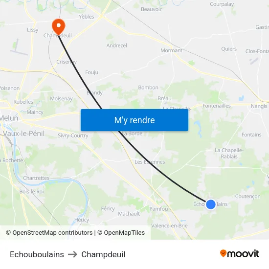 Echouboulains to Champdeuil map