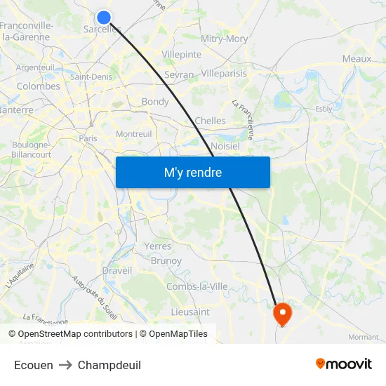 Ecouen to Champdeuil map