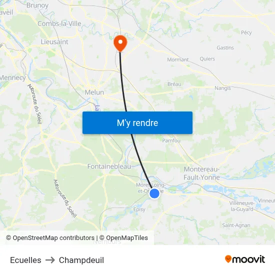 Ecuelles to Champdeuil map