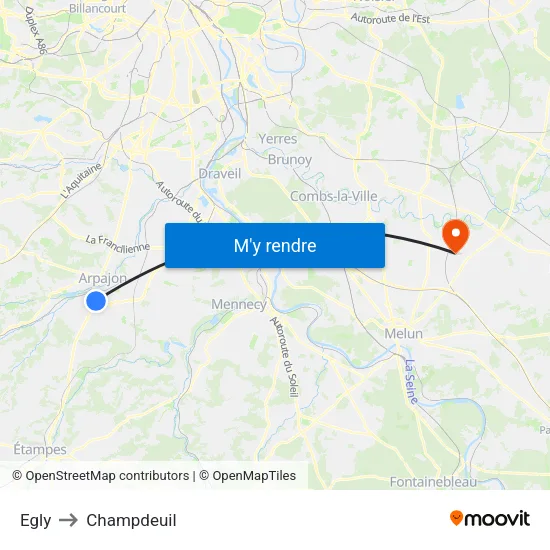 Egly to Champdeuil map
