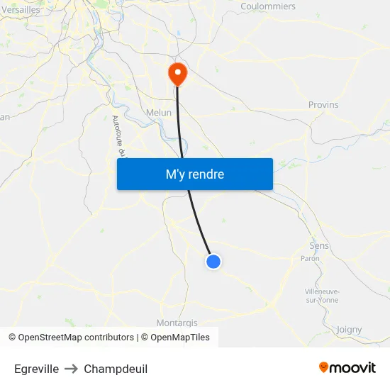 Egreville to Champdeuil map