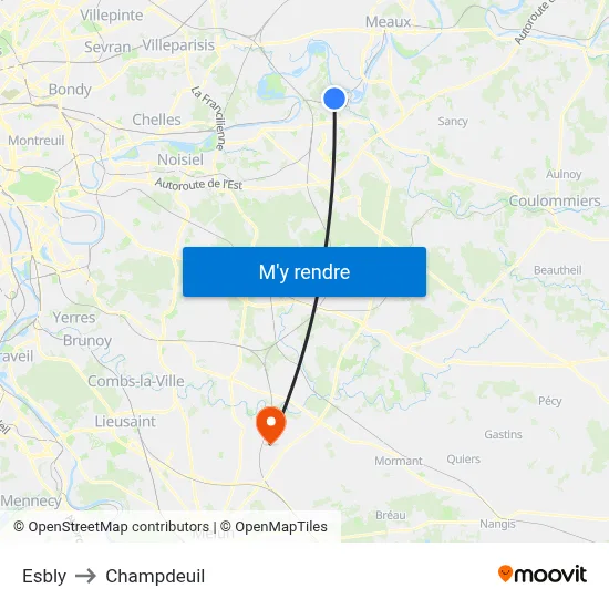 Esbly to Champdeuil map