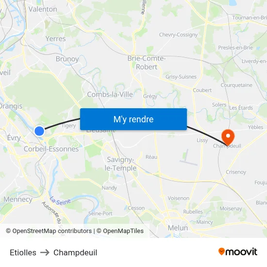 Etiolles to Champdeuil map