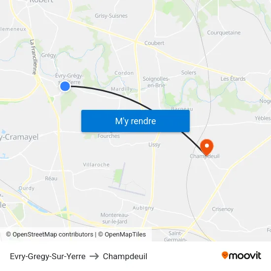 Evry-Gregy-Sur-Yerre to Champdeuil map