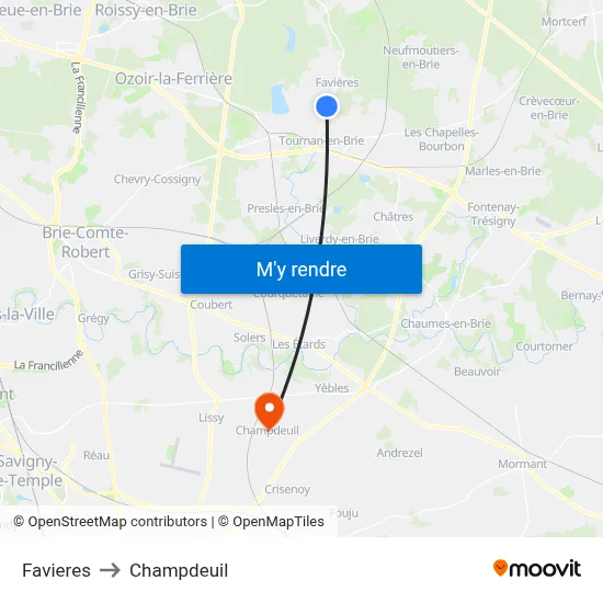 Favieres to Champdeuil map