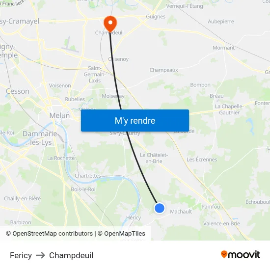 Fericy to Champdeuil map