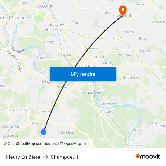 Fleury-En-Biere to Champdeuil map