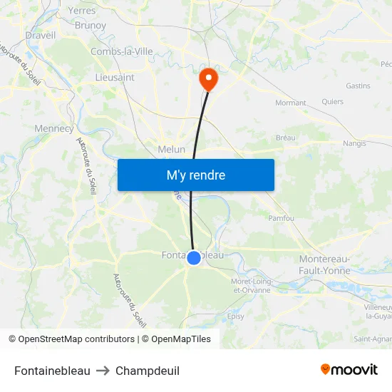 Fontainebleau to Champdeuil map