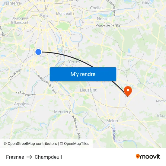Fresnes to Champdeuil map