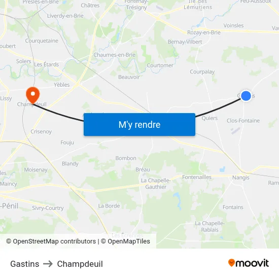 Gastins to Champdeuil map