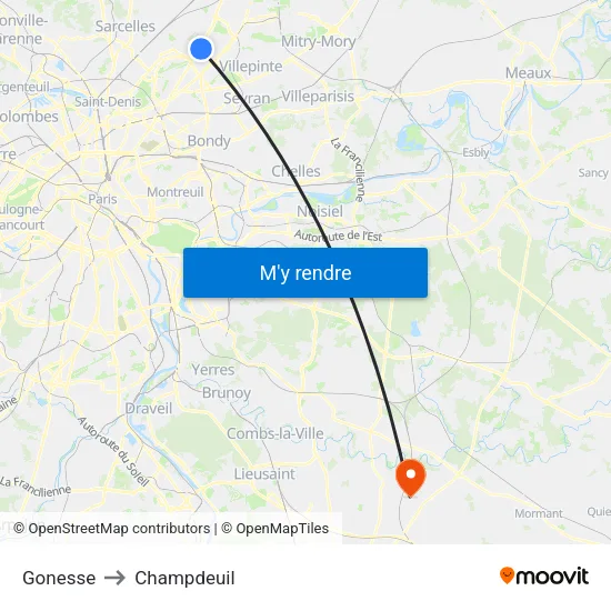 Gonesse to Champdeuil map